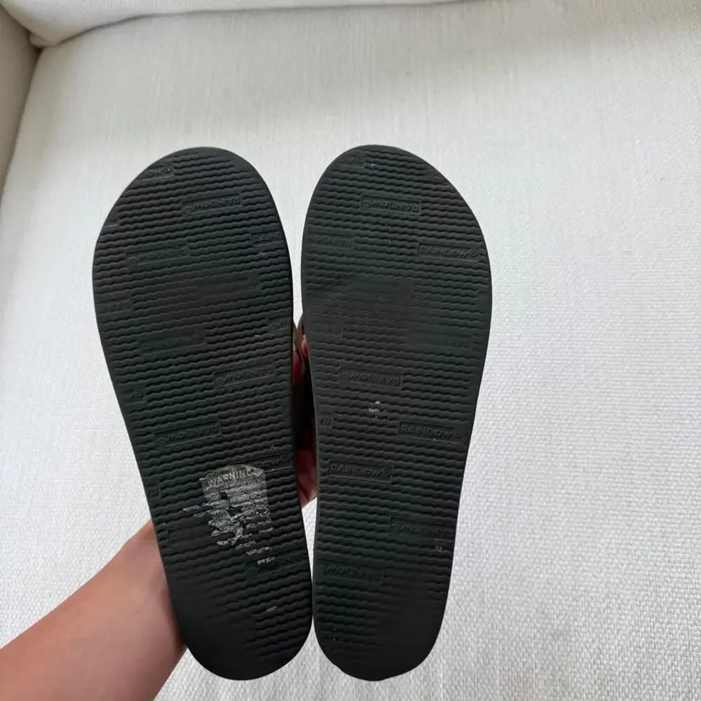 Rainbow brown leather flip flops